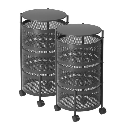 SOGA 2X 3 Tier Steel Round Rotating Kitchen Cart Multi-Functional Shelves Portable Storage Organizer with Wheels • LUZ-KitchenXY015X2