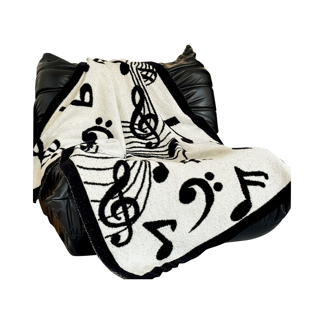 SOGA 130x160cm Throw Blanket Black and White Musical Note Half Fleece Soft Cozy for Music Lovers Stylish • LUZ-Blanket933