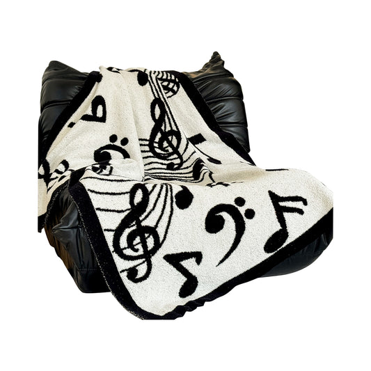 SOGA 130x160cm Throw Blanket Black and White Musical Note Half Fleece Soft Cozy for Music Lovers Stylish • LUZ-Blanket933