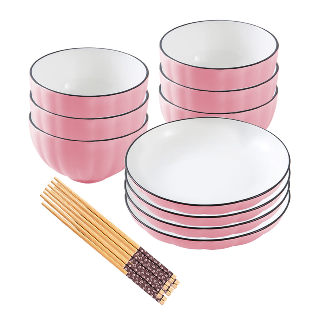 SOGA Pink Japanese Style Ceramic Dinnerware Crockery Soup Bowl Plate Server Kitchen Home Decor Set of 10 • LUZ-BowlG117