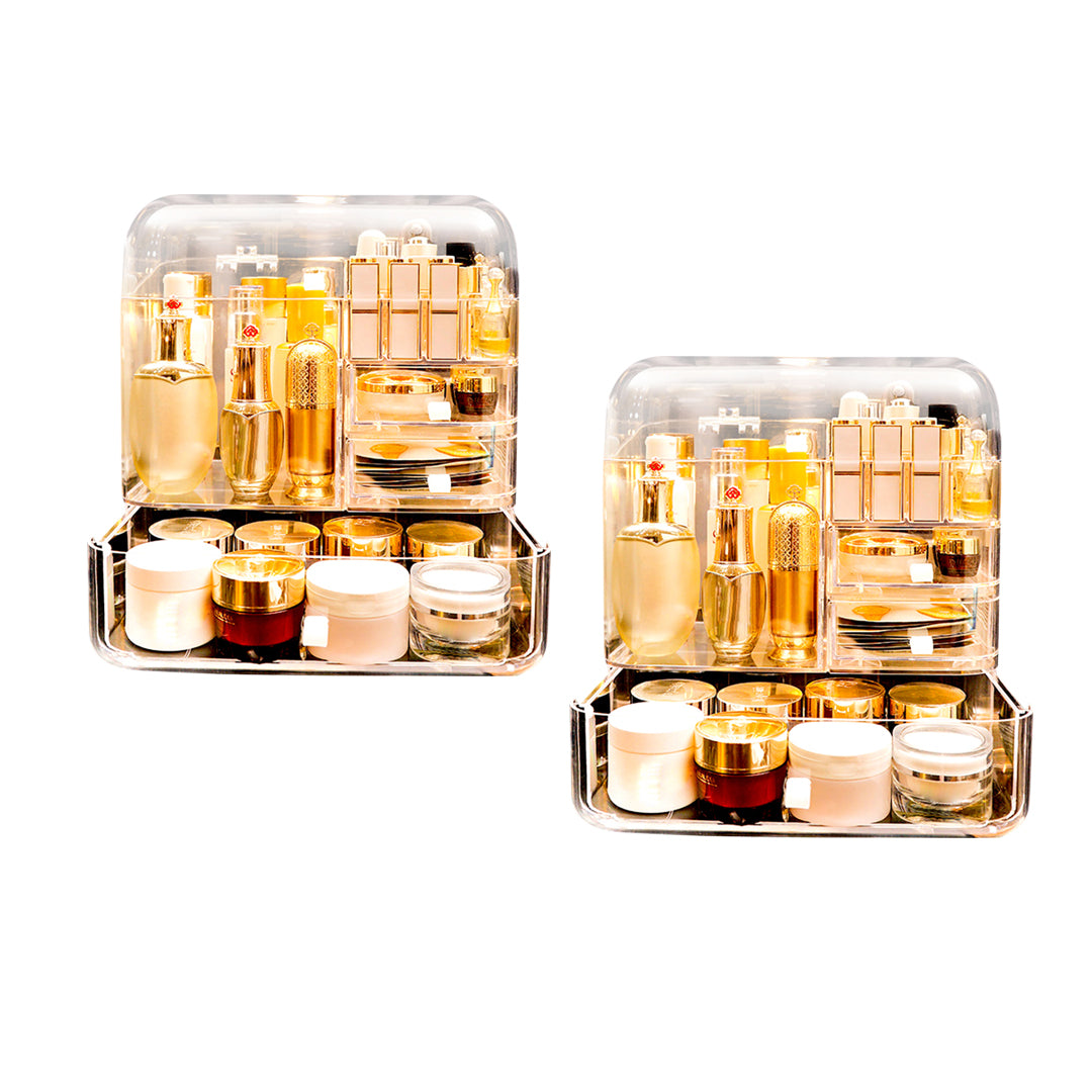 SOGA 2X Transparent Cosmetic Storage Box Clear Makeup Skincare Holder with Lid Drawers Waterproof  Dustproof Organiser • LUZ-BathC107X2