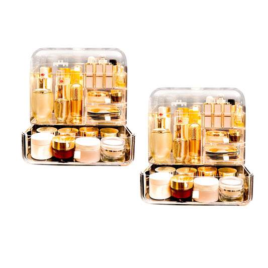 SOGA 2X Transparent Cosmetic Storage Box Clear Makeup Skincare Holder with Lid Drawers Waterproof  Dustproof Organiser • LUZ-BathC107X2