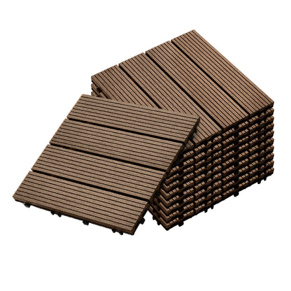 SOGA 11 pcs Dark Chocolate DIY Wooden Composite Decking Tiles Garden Outdoor Backyard Flooring Home Decor • LUZ-Deck7001