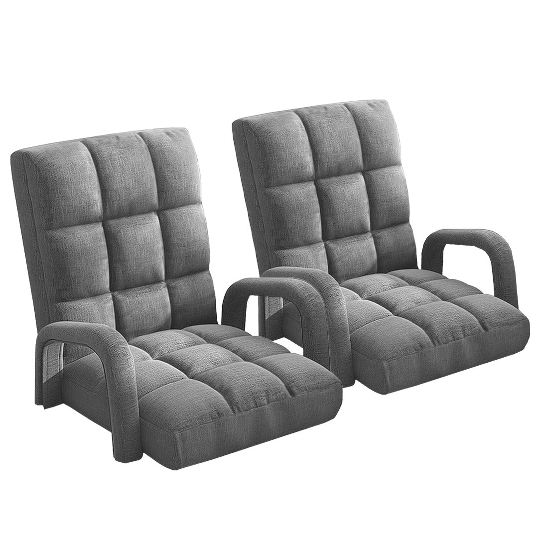 SOGA 2X Foldable Lounge Cushion Adjustable Floor Lazy Recliner Chair with Armrest Grey • LUZ-LoungeArmGreyX2