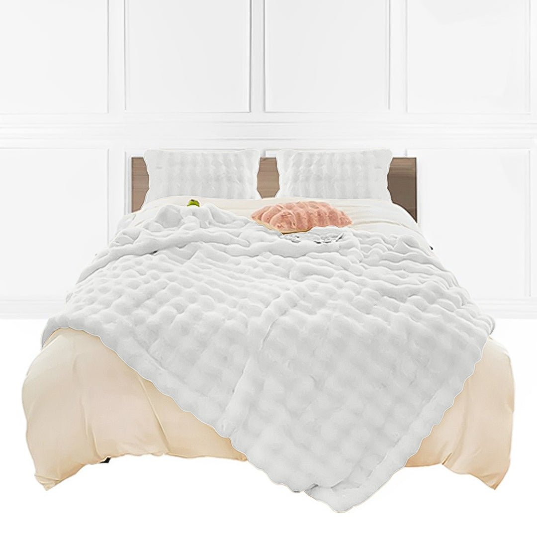 SOGA 160X200cm Throw Blanket  White Double Layer Rabbit Fur Cozy Comfort with Stylish Decor • LUZ-BlanketFur342