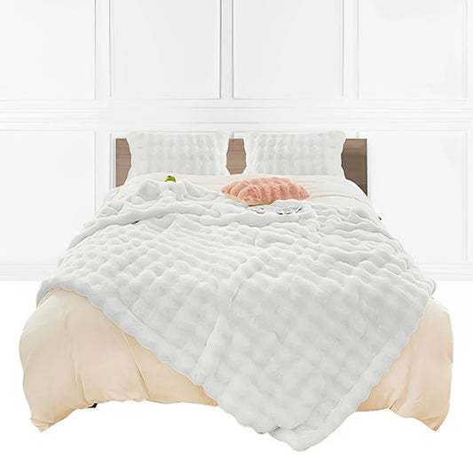 SOGA 160X200cm Throw Blanket  White Double Layer Rabbit Fur Cozy Comfort with Stylish Decor • LUZ-BlanketFur342
