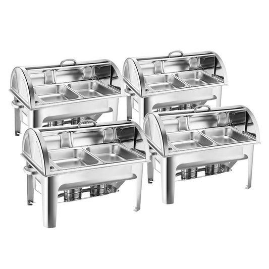 SOGA 4X 4.5L Dual Tray Stainless Steel Roll Top Chafing Dish Food Warmer • LUZ-ChafingDish8232X4