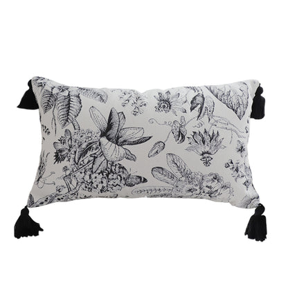 SOGA 35cm Throw Pillow  Black and White Floral Print Elegant with Tassel Accents Home Decor • LUZ-FrenchCushion342