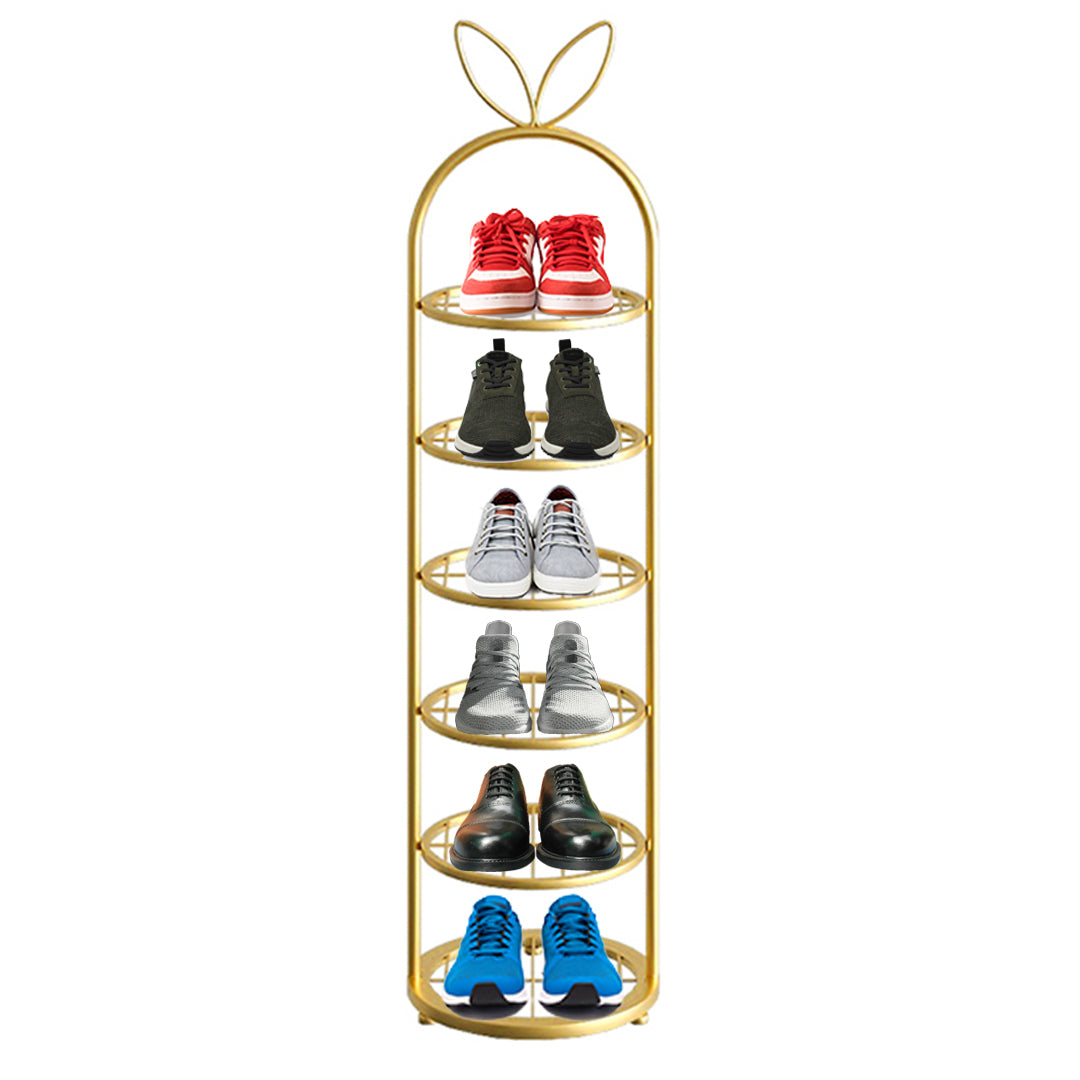 SOGA 6 Tier Bunny Ears Shape Gold Plated Metal Shoe Organizer Space Saving Portable Footwear Storage Shelf • LUZ-FPotXJ09