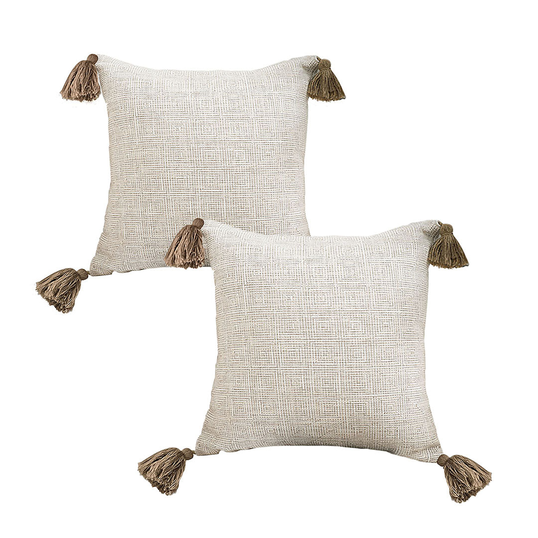 SOGA 2X 50cm Beige Pillow Textured Throw Cover, Luxurious Rib Knit Ribbed Cotton Throw Pillow • LUZ-FrenchCushion203X2