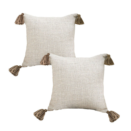 SOGA 2X 50cm Beige Pillow Textured Throw Cover, Luxurious Rib Knit Ribbed Cotton Throw Pillow • LUZ-FrenchCushion203X2