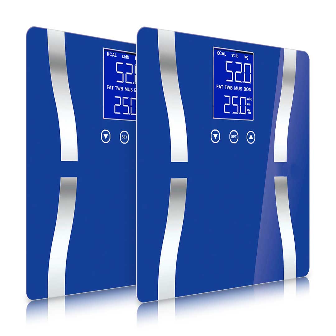SOGA 2X Glass LCD Digital Body Fat Scale Bathroom Electronic Gym Water Weighing Scales Blue • LUZ-BodyFatScaleBlueX2