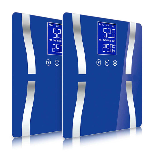 SOGA 2X Glass LCD Digital Body Fat Scale Bathroom Electronic Gym Water Weighing Scales Blue • LUZ-BodyFatScaleBlueX2