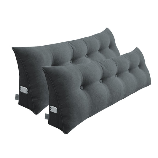 SOGA 2X 120cm Dark Grey Triangular Wedge Bed Pillow Headboard Backrest Bedside Tatami Cushion Home Decor • LUZ-PillowFab120GreyX2