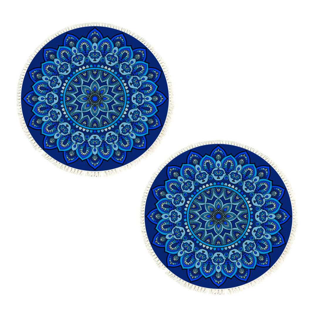 SOGA 2X 90cm Blue Mandala Round Carpet for Living Room Bedroom Anti-slip Doormat, Home Decor • LUZ-CarpetRAG1X2