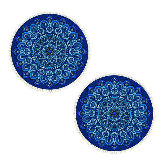 SOGA 2X 90cm Blue Mandala Round Carpet for Living Room Bedroom Anti-slip Doormat, Home Decor • LUZ-CarpetRAG1X2