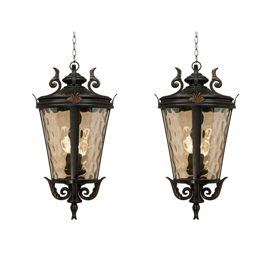 Vintage Lamp 2X 60.3cm Aluminum & Glass Lantern Elegant Chandelier Style Classic Hanging Light Antique-Inspired Design • LUZ-Lamp584HangMedX2