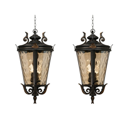 Vintage Lamp 2X 60.3cm Aluminum & Glass Lantern Elegant Chandelier Style Classic Hanging Light Antique-Inspired Design • LUZ-Lamp584HangMedX2