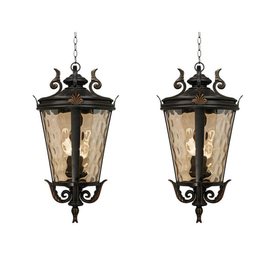 Vintage Lamp 2X 60.3cm Aluminum & Glass Lantern Elegant Chandelier Style Classic Hanging Light Antique-Inspired Design • LUZ-Lamp584HangMedX2