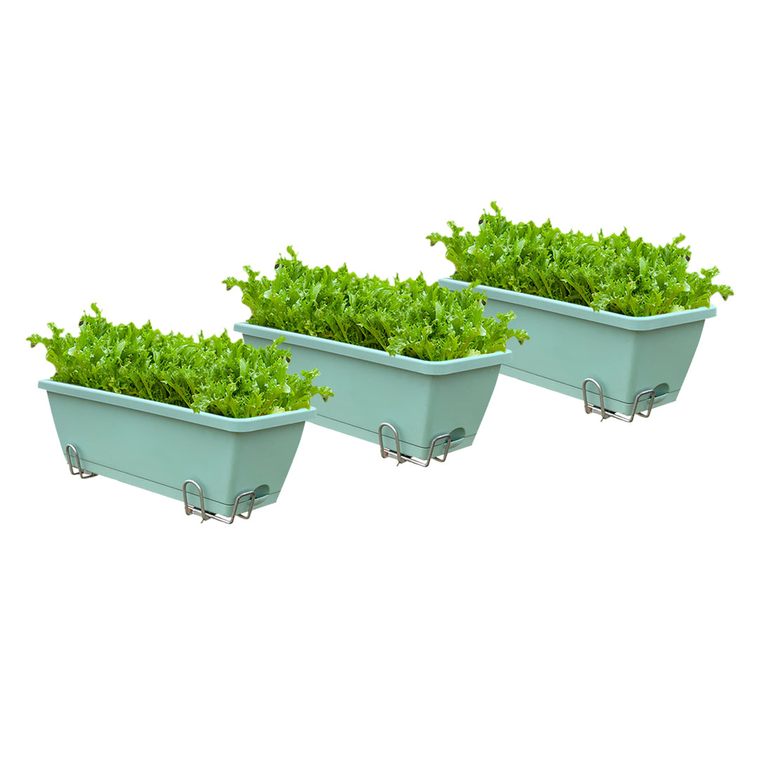 SOGA 49.5cm Green Rectangular Planter Vegetable Herb Flower Outdoor Plastic Box with Holder Balcony Garden Decor Set of 3 • LUZ-PlantBox3Y