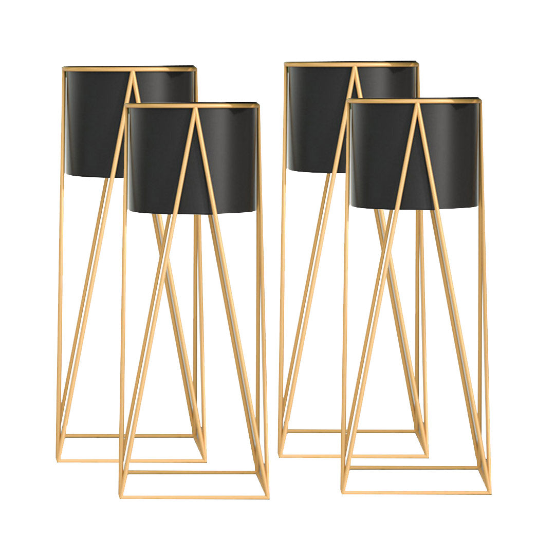 SOGA 4X 70cm Gold Metal Plant Stand with Black Flower Pot Holder Corner Shelving Rack Indoor Display • LUZ-FPotH72BLKX4