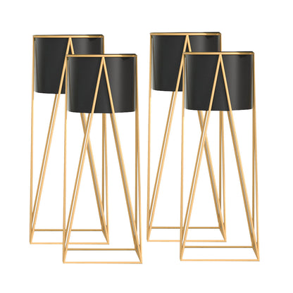 SOGA 4X 70cm Gold Metal Plant Stand with Black Flower Pot Holder Corner Shelving Rack Indoor Display • LUZ-FPotH72BLKX4