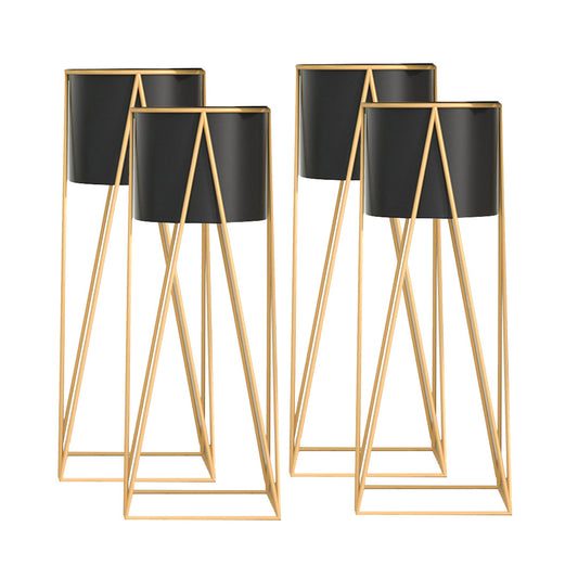SOGA 4X 70cm Gold Metal Plant Stand with Black Flower Pot Holder Corner Shelving Rack Indoor Display • LUZ-FPotH72BLKX4