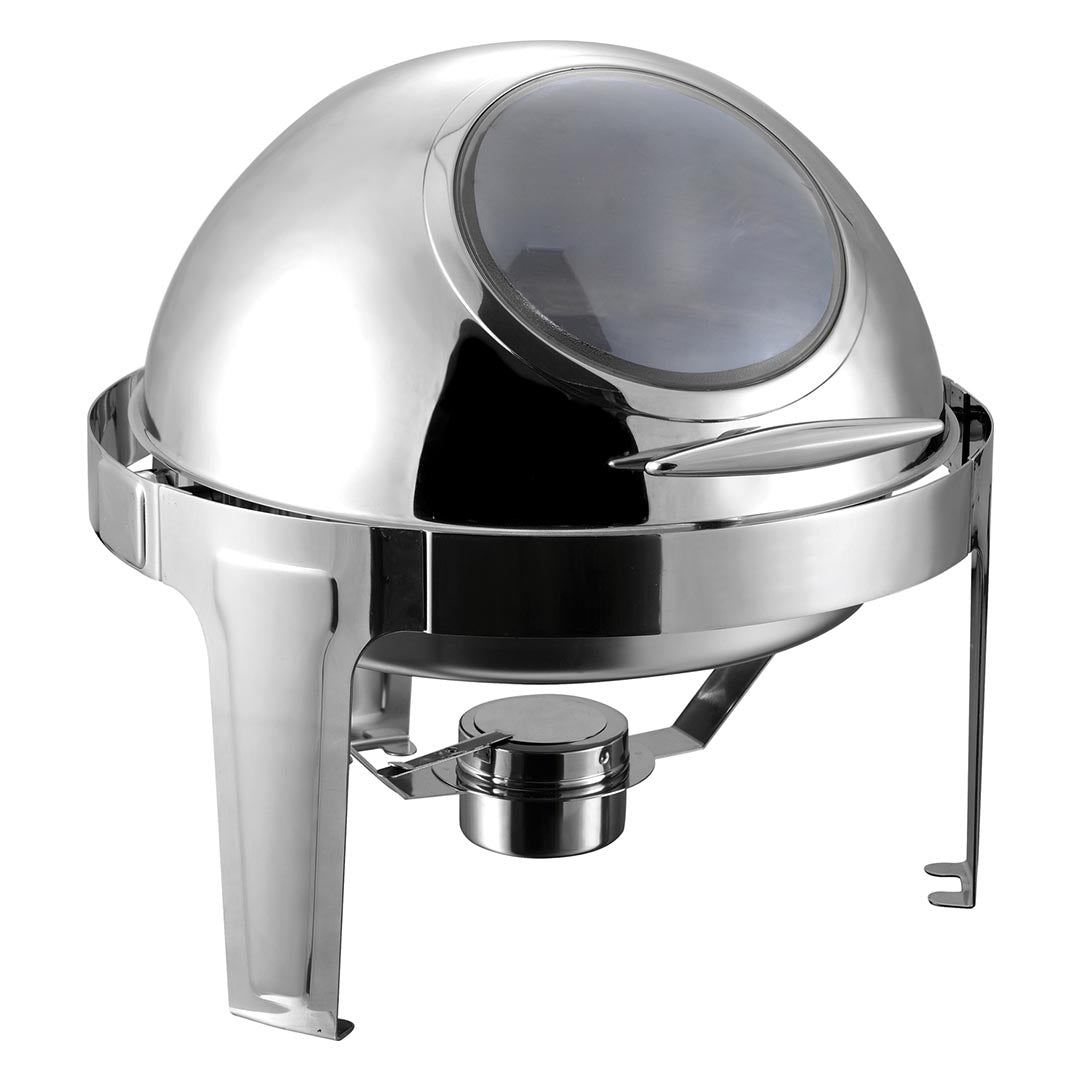 SOGA 6L Round Chafing Stainless Steel Food Warmer with Glass Roll Top • LUZ-ChafingDish5639