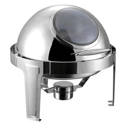 SOGA 6L Round Chafing Stainless Steel Food Warmer with Glass Roll Top • LUZ-ChafingDish5639