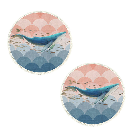 SOGA 2X 120cm Round Tassels Shark Print Area Rugs, Home Decor • LUZ-CarpetA143X2