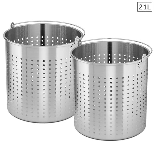 SOGA 2X 21L 18/10 Stainless Steel Perforated Stockpot Basket Pasta Strainer with Handle • LUZ-PastaInsert3902X2