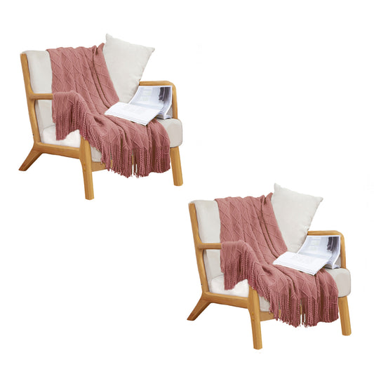 SOGA 2X  Pink Diamond Pattern Knitted Throw Blanket Warm Cozy Woven Cover Couch Bed Sofa Home Decor with Tassels • LUZ-Blanket924X2