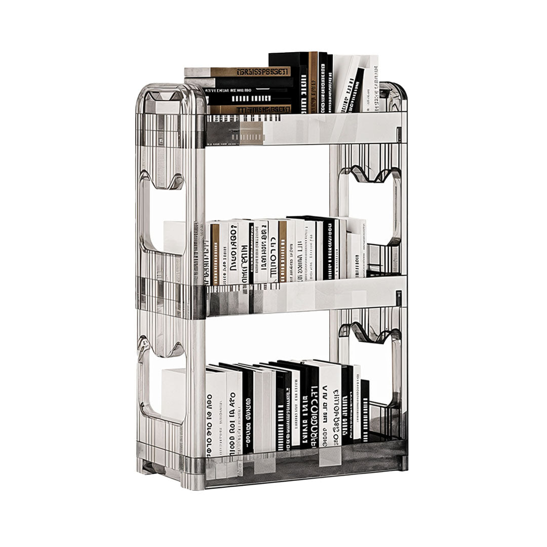 SOGA 38x24cm Clear 3 Tier Bookshelf & Cosmetic Storage Organizer Trolley Rack • LUZ-BookSheClear3