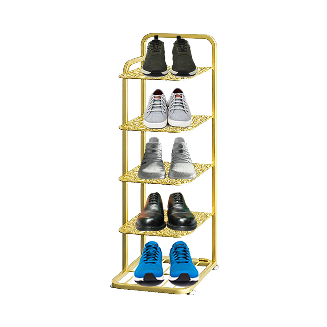 SOGA 5 Tier Gold Plated Metal Shoe Organizer Space Saving Portable Footwear Storage Shelf • LUZ-FPotXJ12