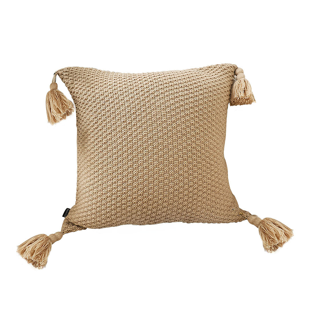 SOGA 50CM Light Brown Pillow with Tassel Accents, Rizzy Transitional Cover Throw Pillow • LUZ-FrenchCushion202