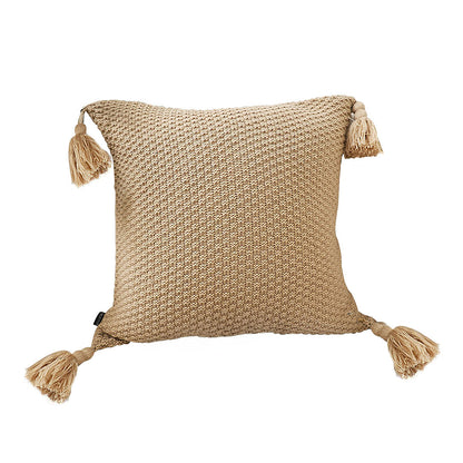 SOGA 50CM Light Brown Pillow with Tassel Accents, Rizzy Transitional Cover Throw Pillow • LUZ-FrenchCushion202