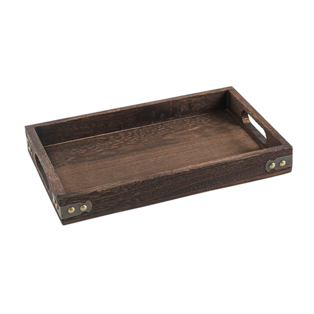 SOGA Small Walnut Brown Rectangle Wooden Tray Breakfast Dinner Serving Board Tea Set Holder Kitchen Home Decor • LUZ-WodE561