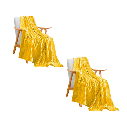 SOGA 2X Yellow Throw Blanket Warm Cozy Striped Pattern Thin Flannel Coverlet Fleece Bed Sofa Comforter • LUZ-Blanket314X2