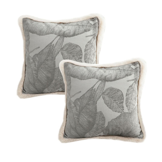SOGA 2X 45cm Wabi-sabi Raised Embroidery Leaf & Square Throw Pillow • LUZ-FrenchCushion260X2