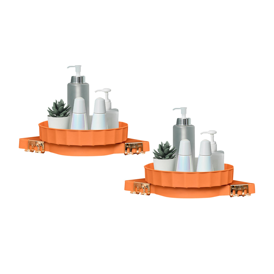 SOGA 2X Orange 360 Degree Wall-Mounted Rotating Bathroom Organiser Corner Vanity Rack Toilet Adhesive Storage Shelf • LUZ-BathA009X2