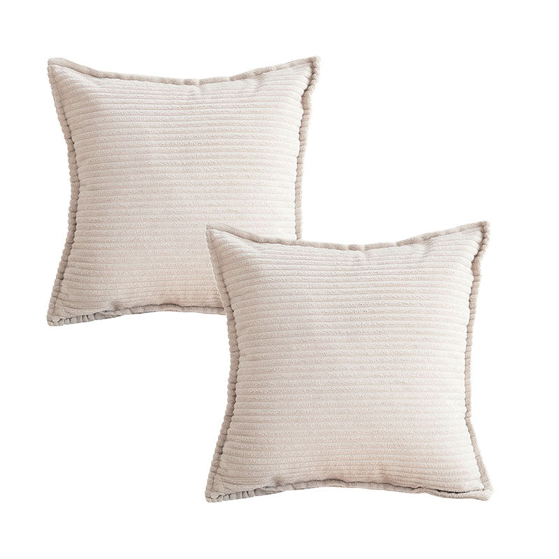 SOGA 2X 45cm Beige Warm Wood Tone & Wabi-sabi Striped Corduroy Square Throw Pillow • LUZ-FrenchCushion236X2