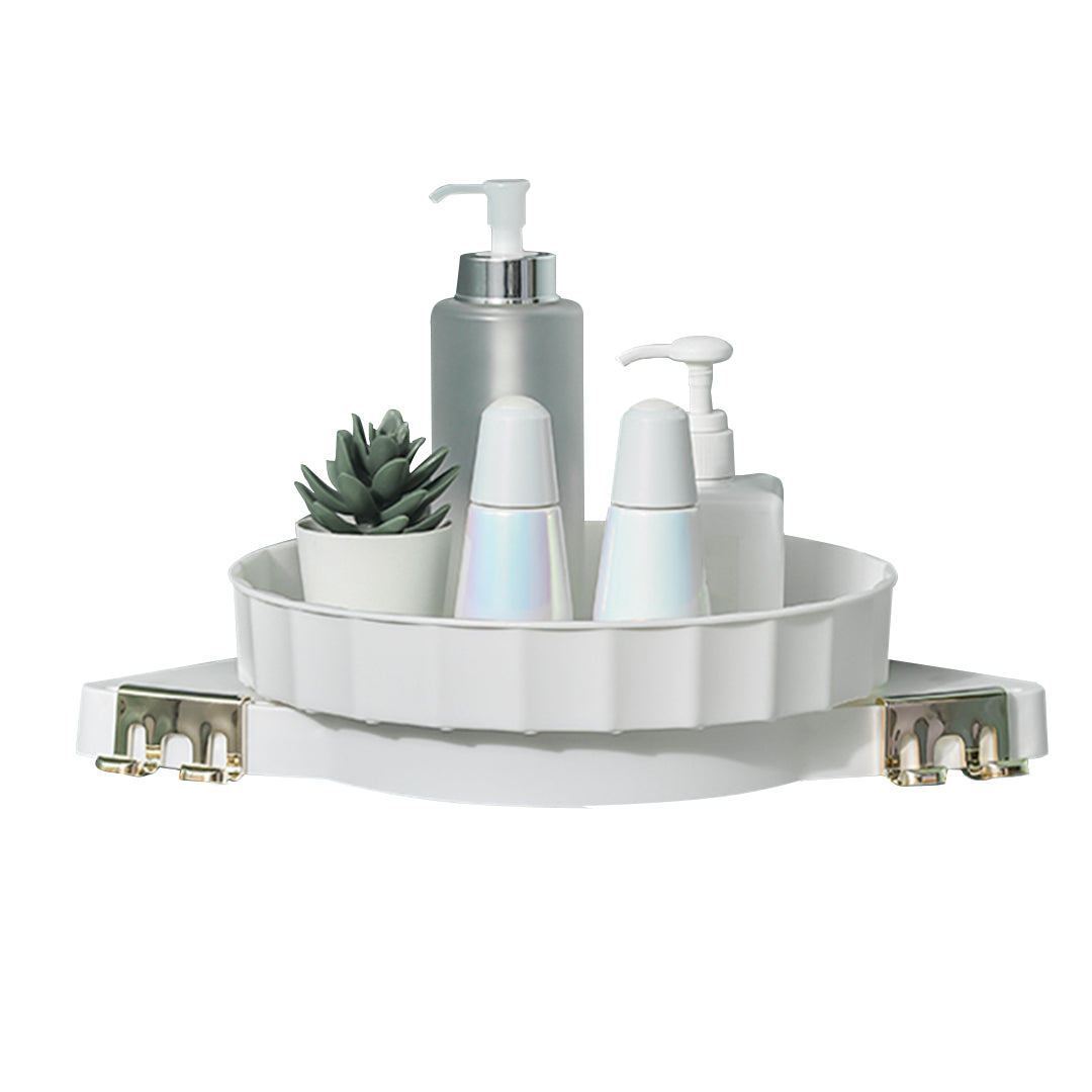 SOGA White 360 Degree Wall-Mounted Rotating Bathroom Organiser Corner Vanity Rack Toilet Adhesive Storage Shelf • LUZ-BathA007