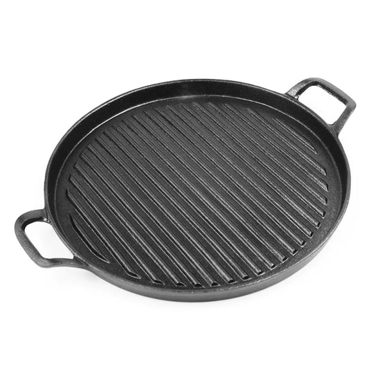 SOGA 28cm Ribbed Cast Iron Frying Pan Skillet Coating Steak Sizzle Platter • LUZ-ZPai024B