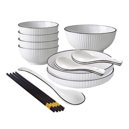 SOGA White Japanese Style Ceramic Dinnerware Crockery Soup Bowl Plate Server Kitchen Home Decor Set of 7 • LUZ-BowlG005