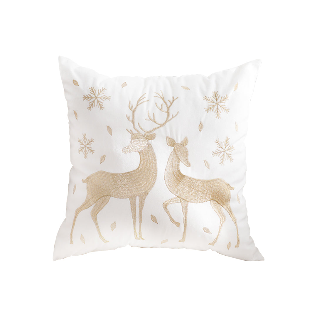 SOGA 45cm Throw Pillow White with Golden Christmas Reindeer Festive Holiday Square Cushion for Cozy Winter Decor LUZ-FrenchCushion268