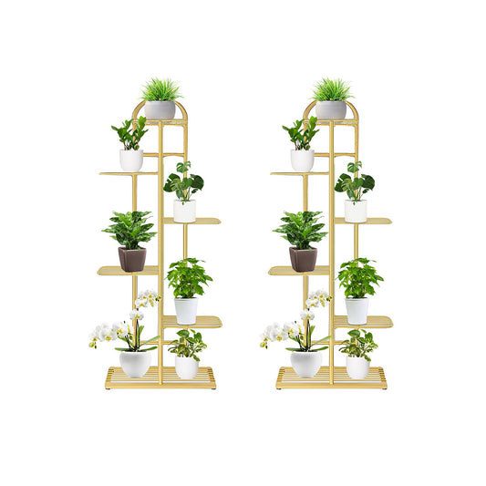 SOGA 2X 6 Tier 7 Pots Gold Metal Plant Stand Flowerpot Display Shelf Rack Indoor Home Office Decor • LUZ-FPotH14X2