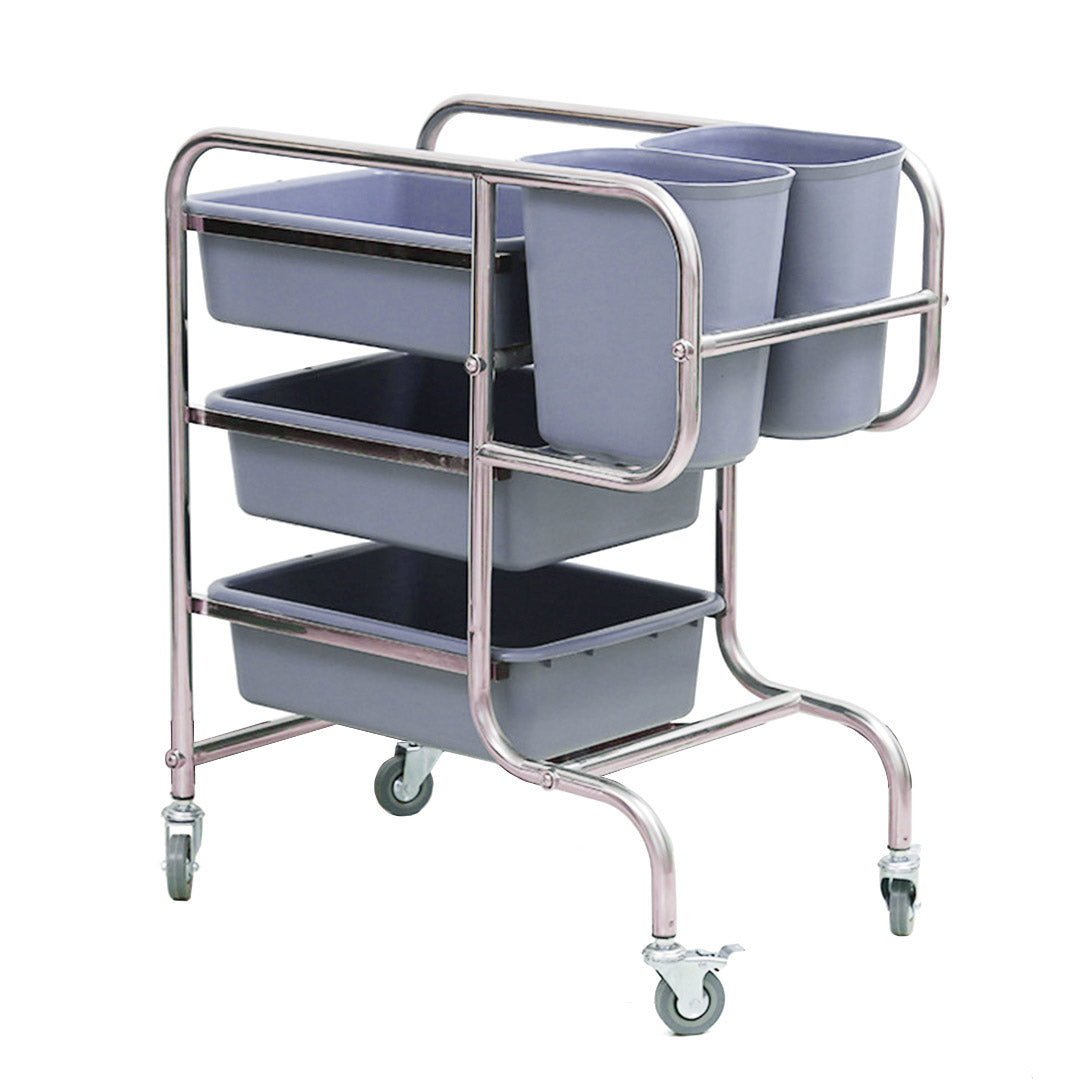 SOGA 3 Tier Food Trolley Food Waste Cart Five Buckets Kitchen Food Utility 80x43x89cm Round • LUZ-FoodCart1212