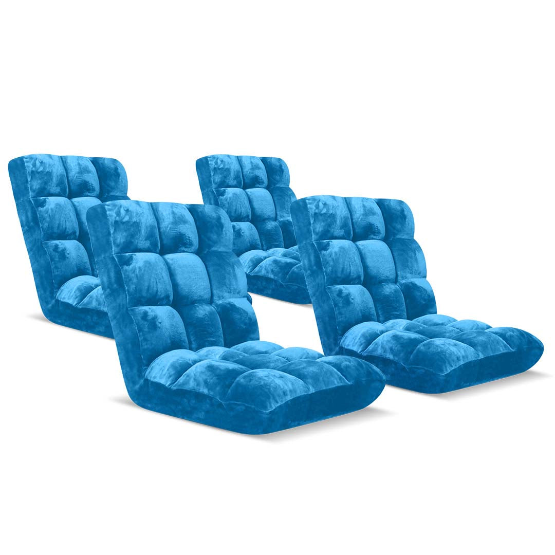 SOGA 4X Floor Recliner Folding Lounge Sofa Futon Couch Folding Chair Cushion Blue • LUZ-LoungeChairBlueX4
