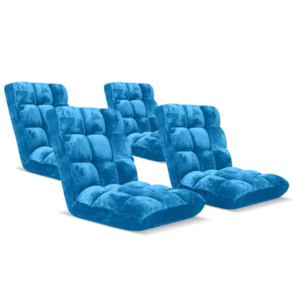 SOGA 4X Floor Recliner Folding Lounge Sofa Futon Couch Folding Chair Cushion Blue • LUZ-LoungeChairBlueX4