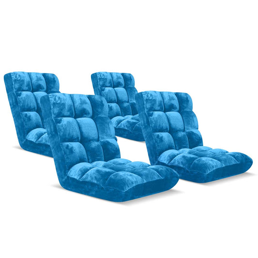 SOGA 4X Floor Recliner Folding Lounge Sofa Futon Couch Folding Chair Cushion Blue • LUZ-LoungeChairBlueX4